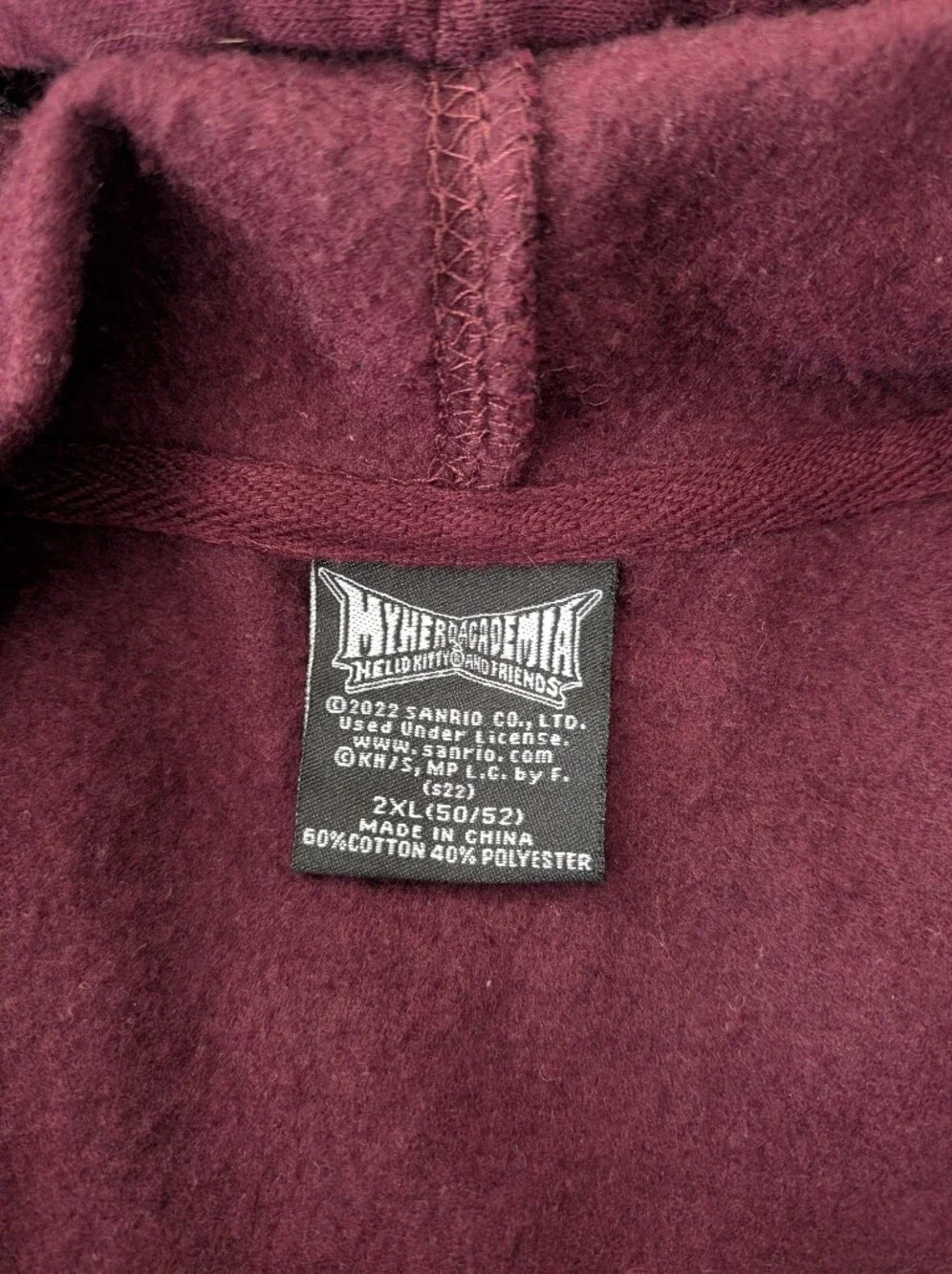 Sanrio My Hero Academia Hello Kitty & Friends Maroon Hoodie Sweatshirt Size XXL